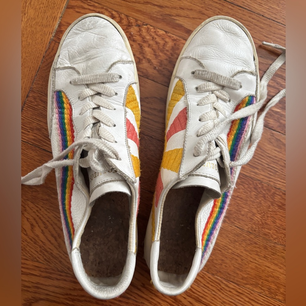 Soludos White Sneakers with Rainbow Accents